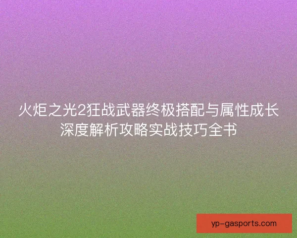 火炬之光2狂战武器终极搭配与属性成长深度解析攻略实战技巧全书